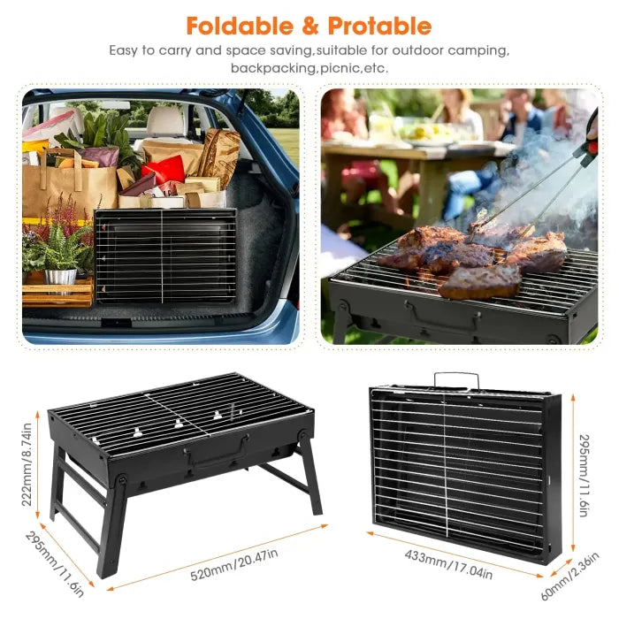 Parrilla Portátil barbacoa – Tipo Maletín con Patas Plegables